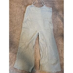 Hunter and Bow Wide Leg Gauze Jumpsuit Sage Green Casual Boho Festival Size L